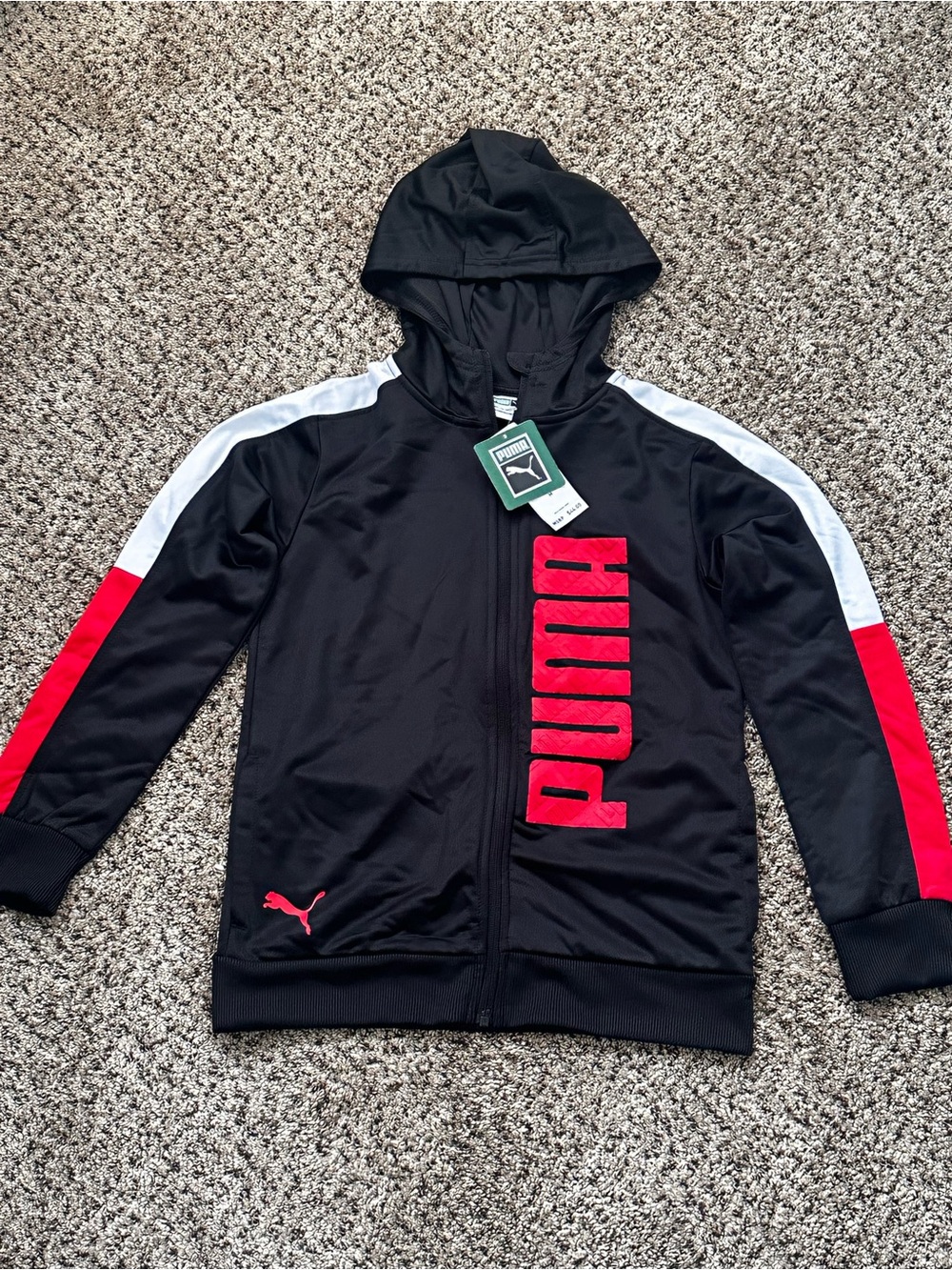 PUMA Kids M Black Red White Full Zip Hooded Track Jacket NWT